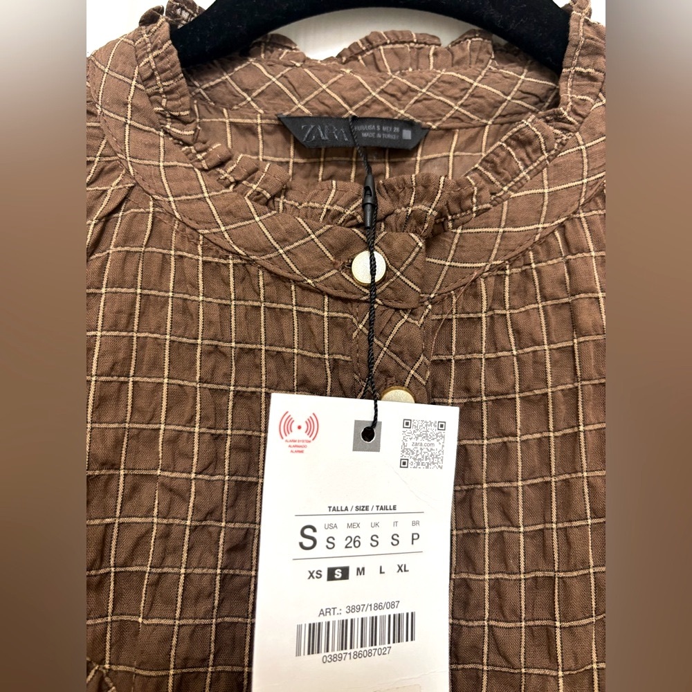 NWT ZARA Ruffle Check Blouse - Picture 10 of 11